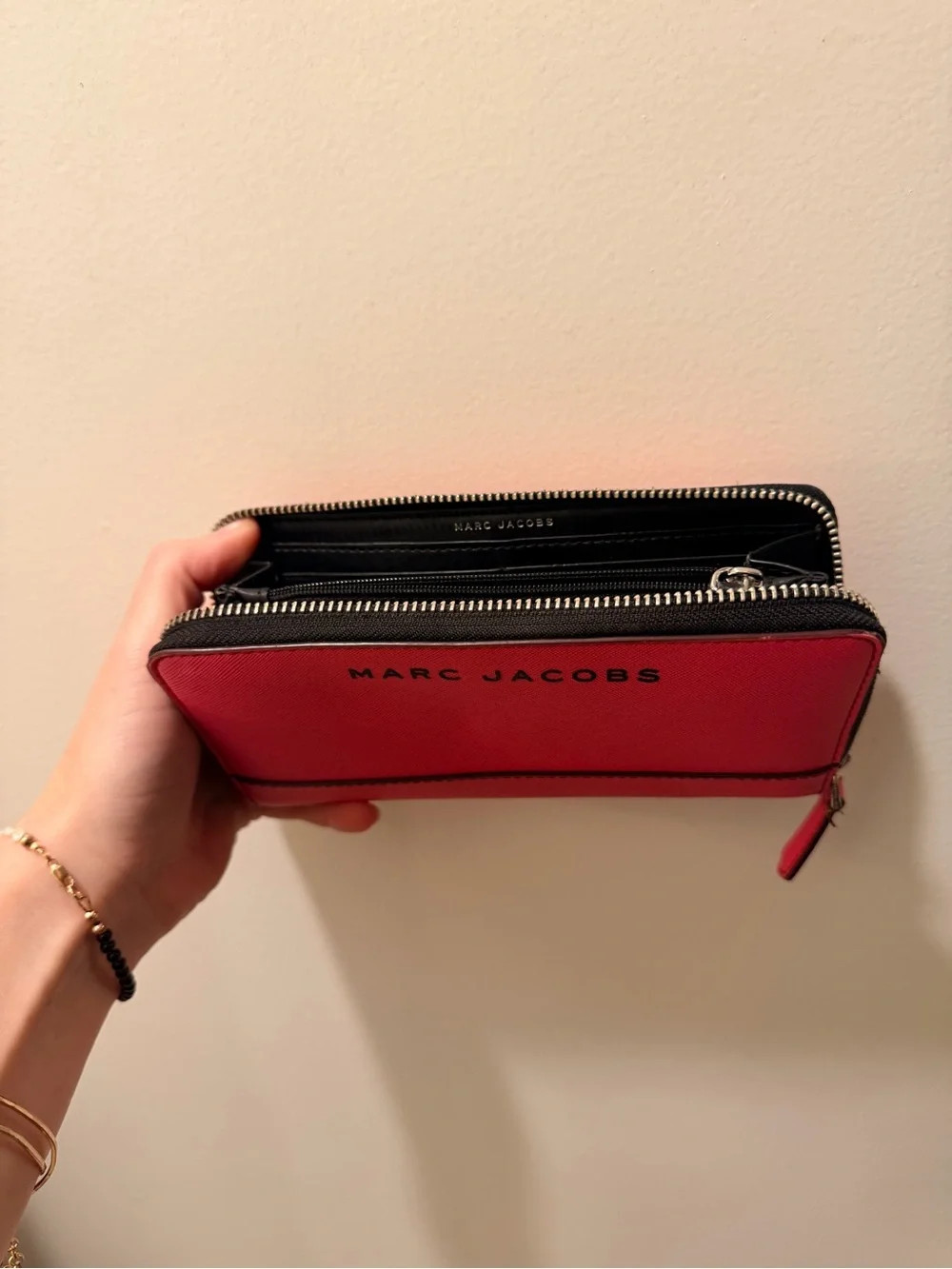 Marc Jacobs Hot Pink Zip Wallet with Black Trim